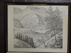 Alfred Wainwright, (1907- 1991), after, a print, Bow Fell from Lingmoor Fell, signed bottom right,