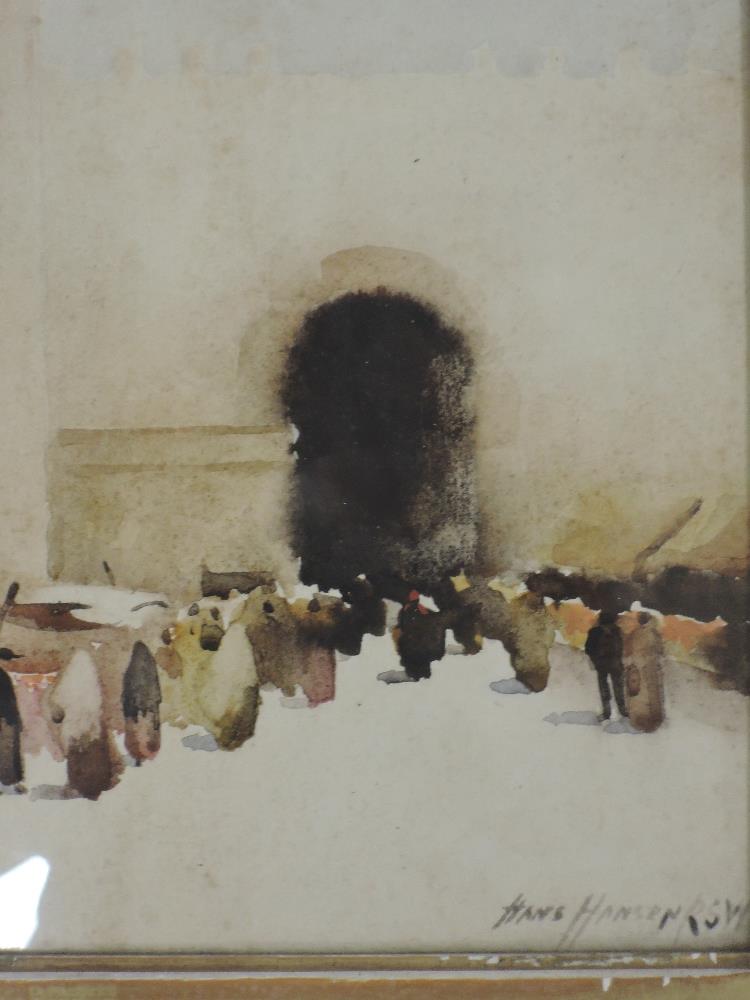 Hans Hansen (1853-1947), a watercolour, market Place Seville, signed bottom...