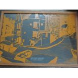 John Farnon, (20th century), a laminate print, mid century harbour scene, indistinctly signed, 50