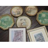 (20th century), a pair of watercolours on silk, circular townscapes, dia 14cm, framed, a (19th