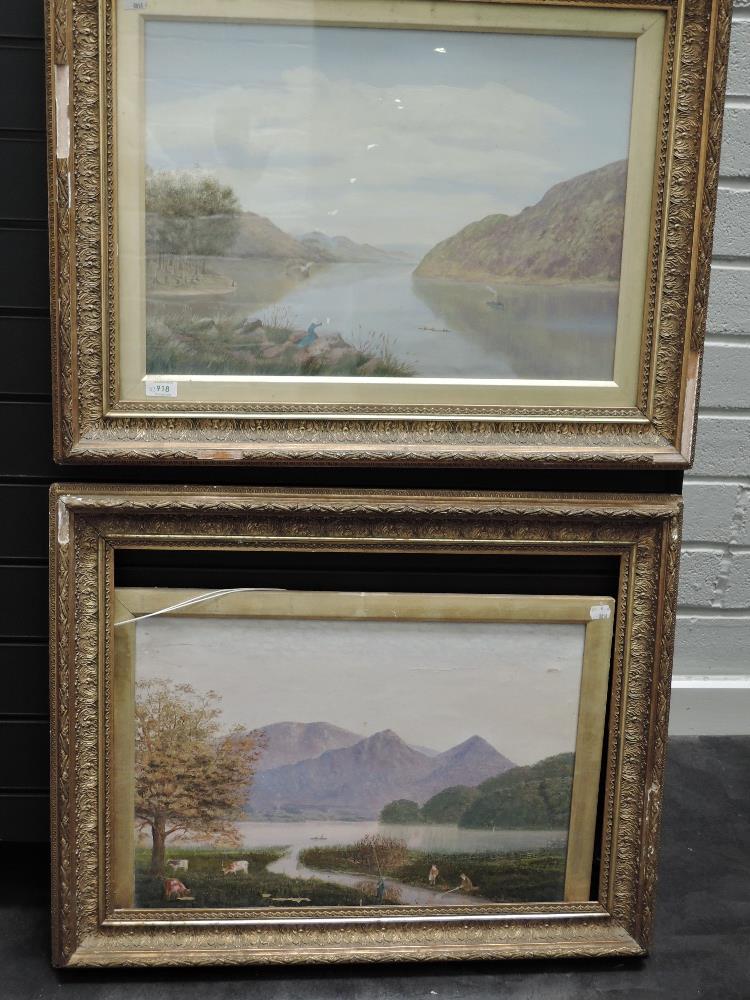 (19th century), a pair of oil paintings, lake landscapes, 40 x 55cm...