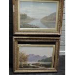 (19th century), a pair of oil paintings, lake landscapes, 40 x 55cm, moulded gilt frame and