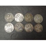 Eight GB Silver Victoria Crowns, 1889 x2, 1890 x2, 1891 x2, 1893 and 1895