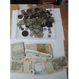 A collection of GB and World Coins and Banknotes including Silver