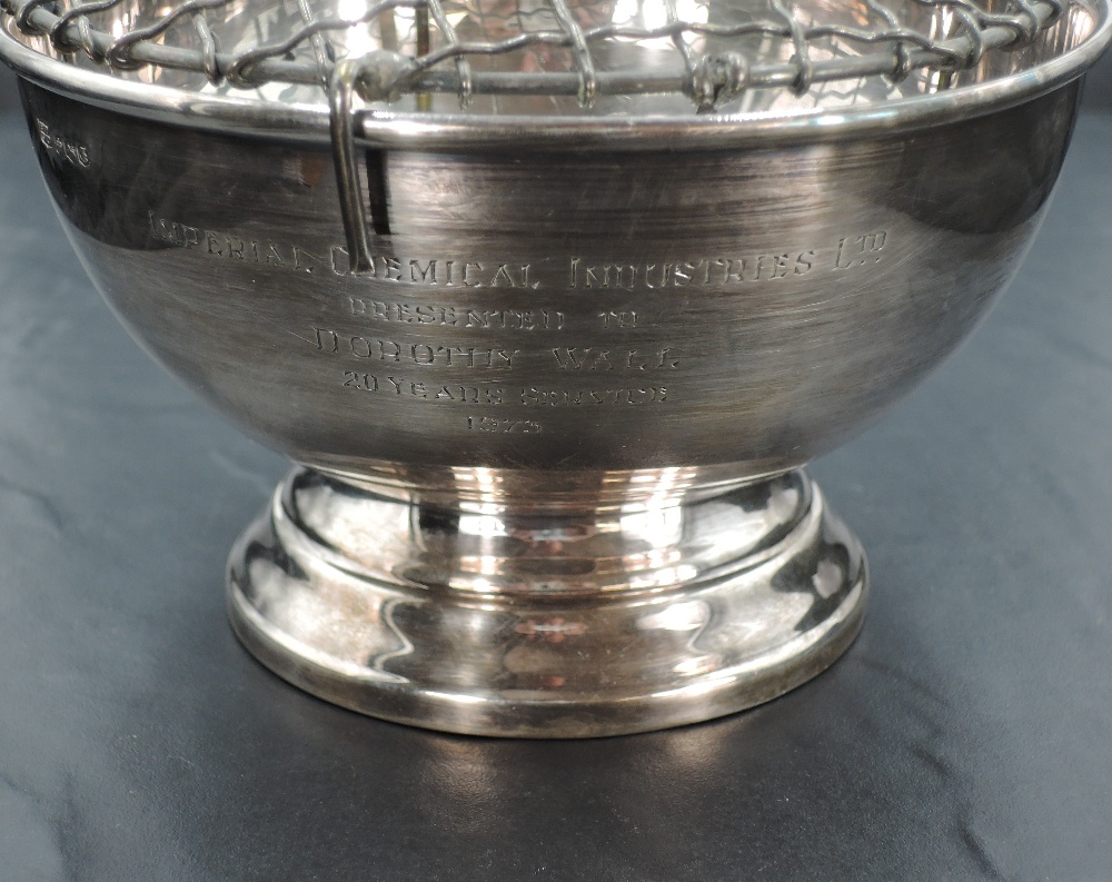 An Elizabeth II silver rose bowl, of circular form with rolled rim and engraved presentation - Image 2 of 4