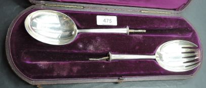 A cased set of Victorian silver salad servers, the ivory handles now removed, marks for Birmingham