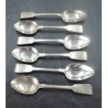 A set of six William IV silver fiddle pattern spoons, with engraved initials to terminals, marks for