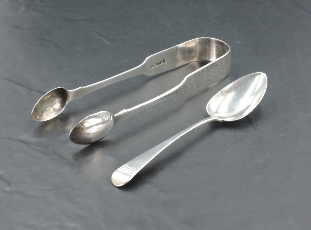A pair of Victorian silver fiddle pattern sugar tongs, marks for Exeter...