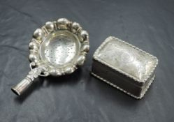 A small Edwardian silver box, of rectangular form bell flower rim and engraved swag and pendant