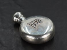 A small 20th century enamelled silver flask, of circular form, decorated with an enamelled Union