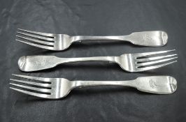 A group of three 19th century Irish silver fiddle and pip pattern forks, marks for Dublin 1836,