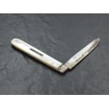 An early Victorian mother-of-pearl mounted and silver bladed pocket or fruit knife, marks for