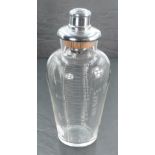 A silver plate and etched glass cocktail shaker, of traditional design, 25cm.