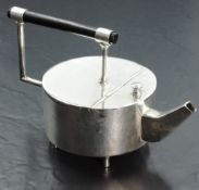 After Sir Christopher Dresser, a silver plated teapot, with angular handle over the cylindrical body
