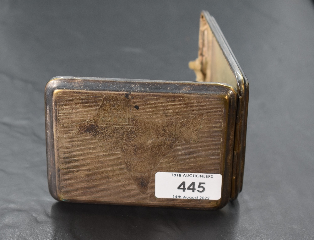 An Indian white metal cigarette case, of hinged rectangular form, decorated with hand-engraved map - Image 3 of 3