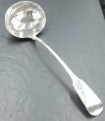 A George IV silver fiddle pattern ladle, with engraved initial 'D' to terminal and pip to reverse,