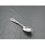 A Scottish silver teaspoon, with pierced thistle design to surmount, marks for Edinburgh 1966, maker