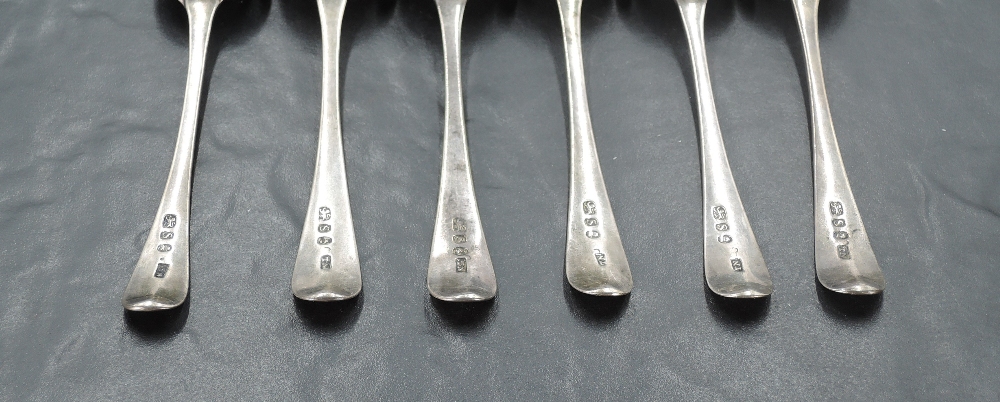 A set of six George III silver Old English pattern tea spoons, with engraved initial to terminal and - Image 2 of 2