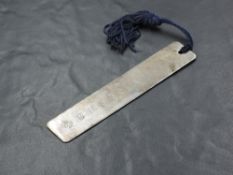 A modern silver bookmark, of plain oblong form with oversized marks for Birmingham 2000, maker