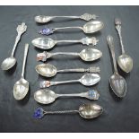 A selection of silver and white metal souvenir spoons, various, three without English hallmarks (12)