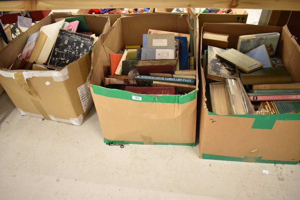 Three boxes of library text and reference books