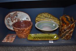 Mid century studio pottery ceramics including vase, bowls and marbled dish
