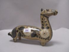 A 20th century Mexican studio pottery figure of a horse having decorated body signed Solis to base