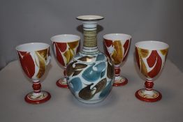 Four Alan Caiger Smith modern studio pottery set of goblets with a John Griffiths Jones studio