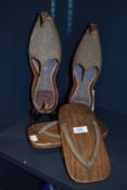 20th century Japanese Azumasun wooden Geta shoes with an Indian pair of Mughal Moorish style