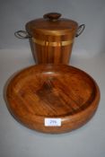 A hand turned wooden bowl with a mid century ice bucket