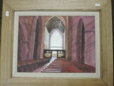 Peter K Graham, (contemporary), Four oil paintings, Eternal light, Cartmel Priory, signed, 28 x