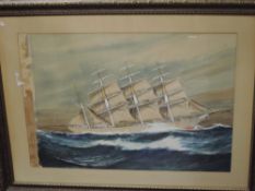 J Hardcastle, (1881-1945), a watercolour, Clyde Clipper, signed, 50 x 70cm, mounted framed and
