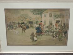 Ludovig, (19th/20th century), after, a print, village hunt meet, 36 x 56cm, later mounted framed and