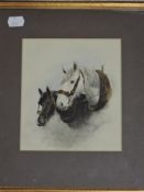 Enid Shaw, (20th century), a watercolour, plough horses, signed, 18 x 15cm, mounted framed and