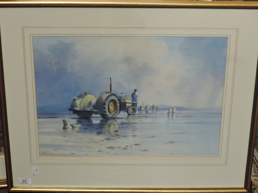 Erik Gleave, (contemporary), a watercolour, Shrimpers off Humphrey Head Morecambe Bay, signed and