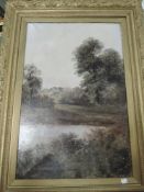 (20th century), an oil painting, woodland pond, 75 x 49cm, re-painted gilt plaster framed, 98 x