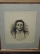 (19th/20th century), a print, heightened photo, portrait study lady, 40 x 32cm, mounted stripped oak