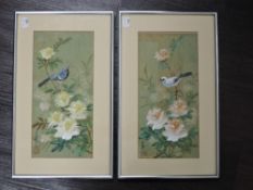 (20th century), a pair of watercolours, Oriental birds amongst foliage, signed, 29 x 14cm, mounted