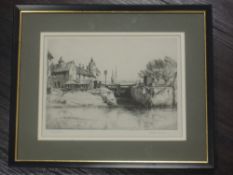 B Eyre Walker,after, two etchings, Ferry Lock, signed, 19 x 26cm, mounted framed and glazed, 31 x