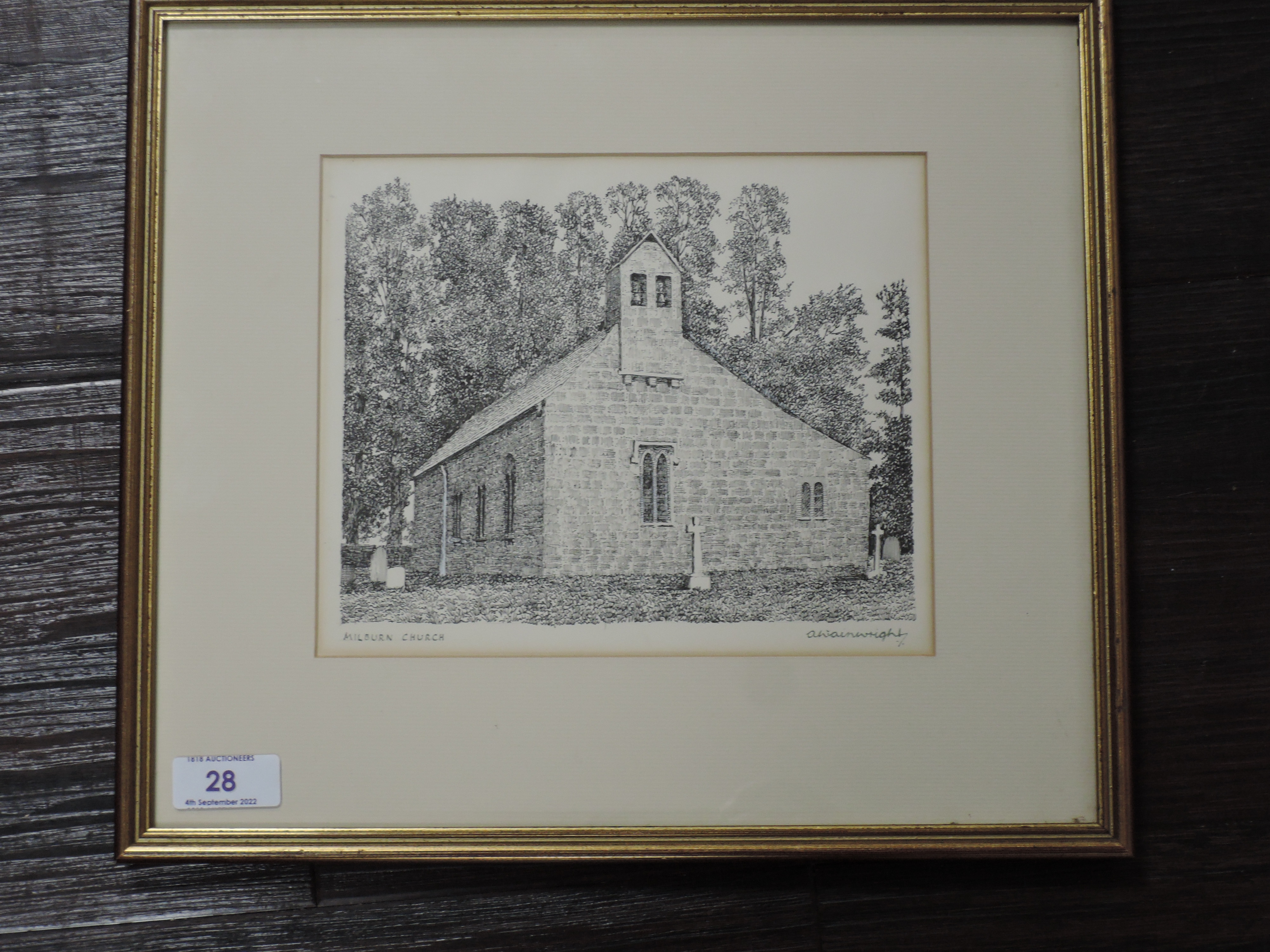 Alfred Wainwright (1907-1991) original pen and ink, entitled 'Milburn Church' signed lower right, - Image 2 of 3