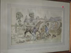 (20th century), a mixed media picture, Shoeing the Young Stallion, 31 x 51cm, mounted framed and