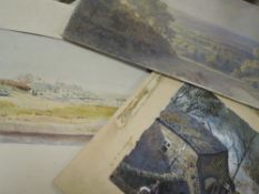 (20th century), three watercolours, Vale of Evesham, 27 x 39cm, water mill, 21 x 25cm, and estuary