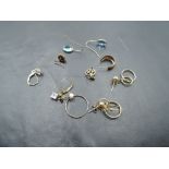 A selection of 9ct gold and yellow metal earrings including oddments, Free masons etc, approx 5g