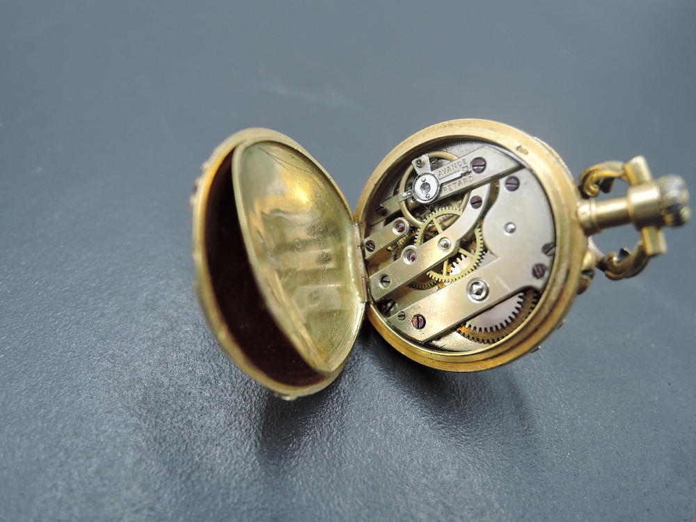 A French yellow metal miniature pocket/pendant watch bearing marks, probably 18ct gold, having - Image 3 of 3