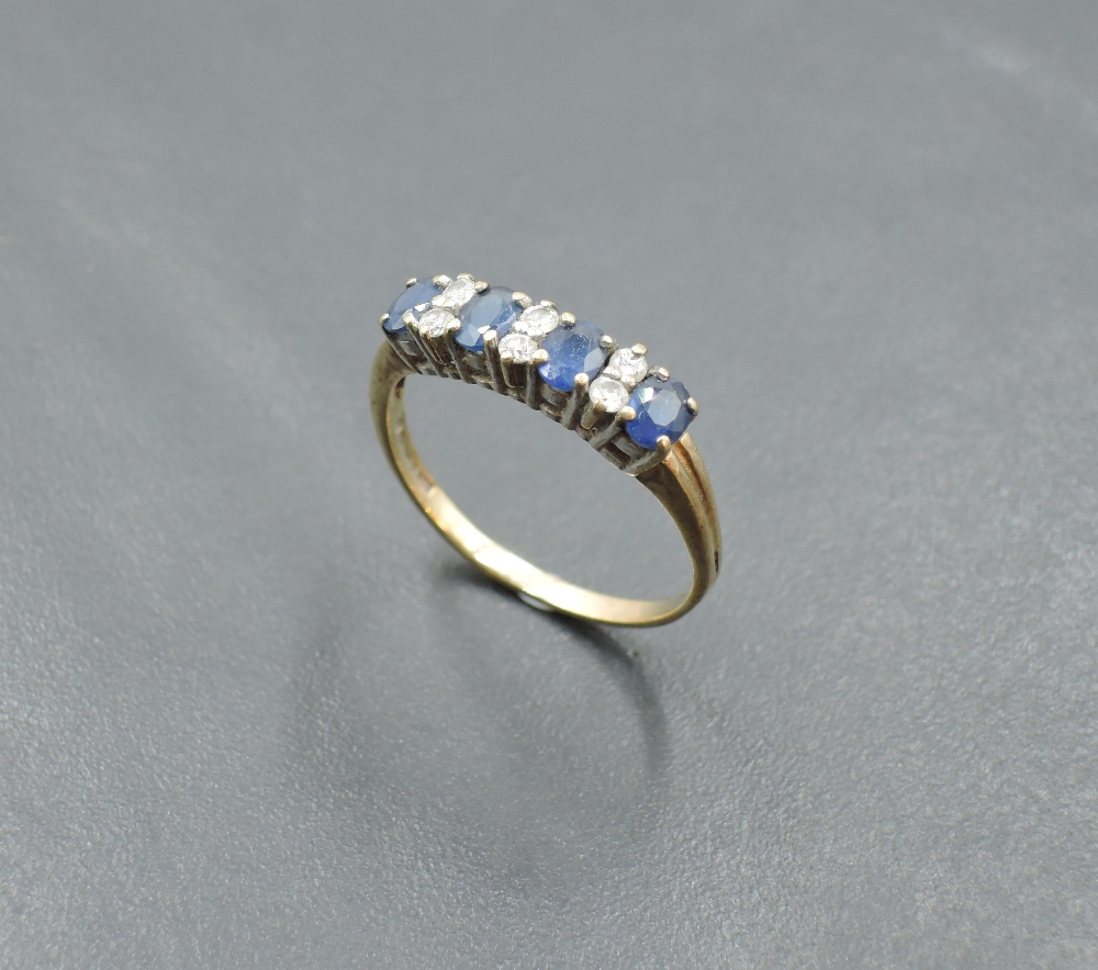A sapphire and diamond half eternity ring on a 9ct gold loop, size Q & approx 2.2g