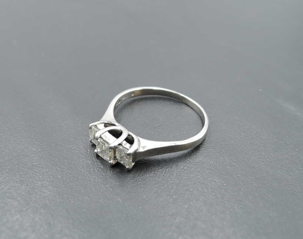 A princess cut diamond trio dress ring, total approx 0.65ct in a claw set stepped looped mount on an - Image 2 of 3