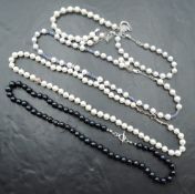 A small selection of modern cultured pearl jewellery including black pearl, pearl and blue agate