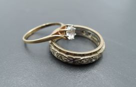 A 9ct gold eternity ring, size P and solitaire ring, size L, both having cubic zirconia stones,
