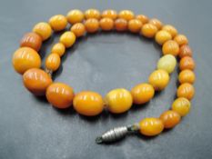 A broken short string of egg yolk amber graduated beads, approx 17' & 22.2g