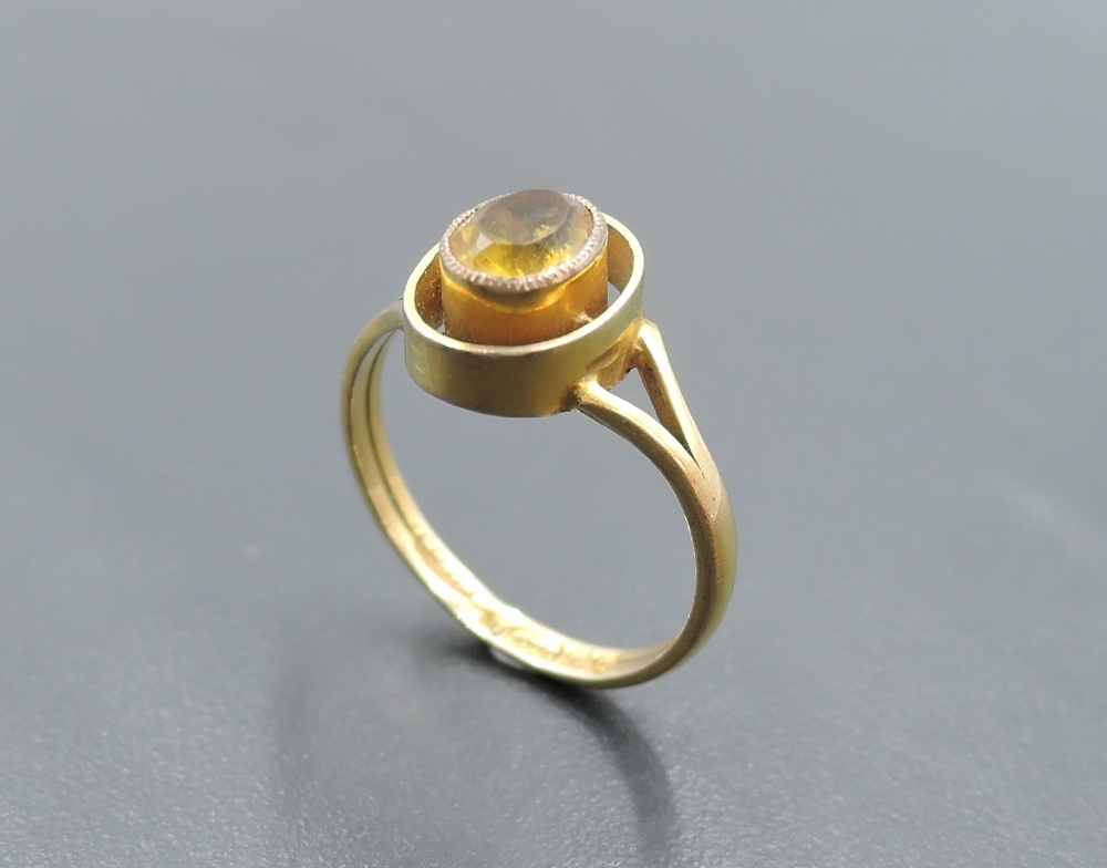 A small Victorian ring having oval citrine in open collared mount on 9ct gold loop, size K & - Image 2 of 3